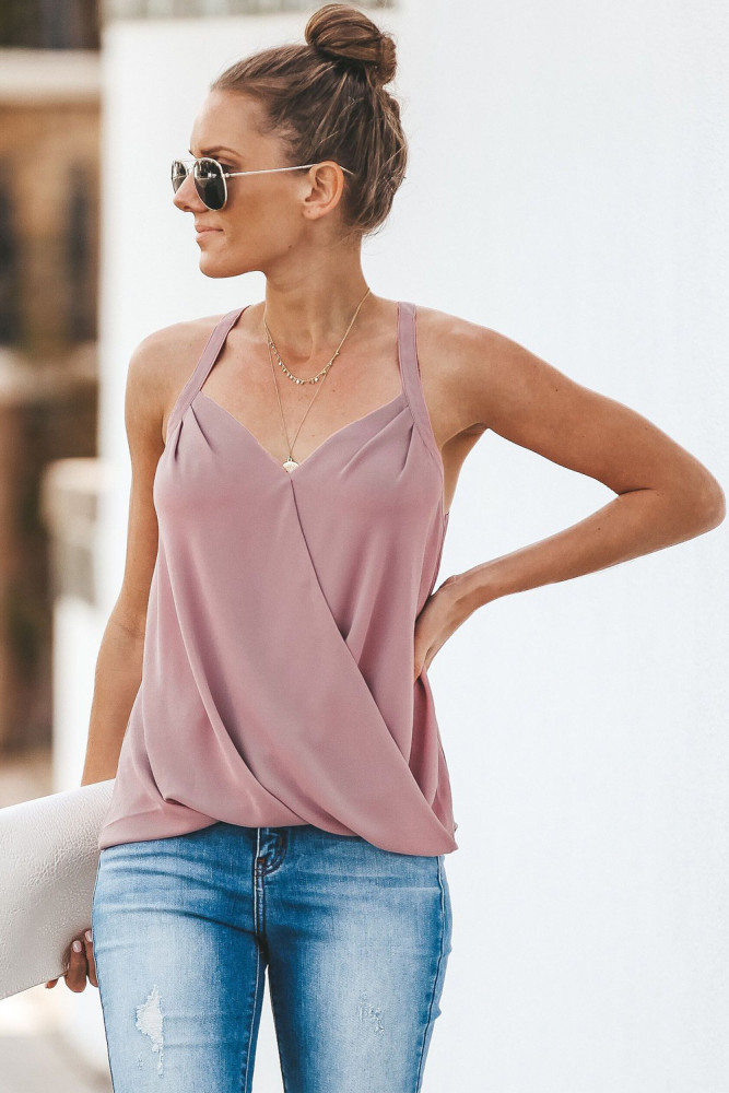 Pink Slip In Wrap Front Summer Tank Top