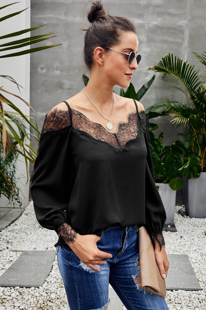 Black Trixie Lace Cold Shoulder Blouse