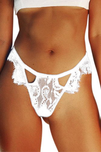 White Eyelash Trim Lace Mesh Thong