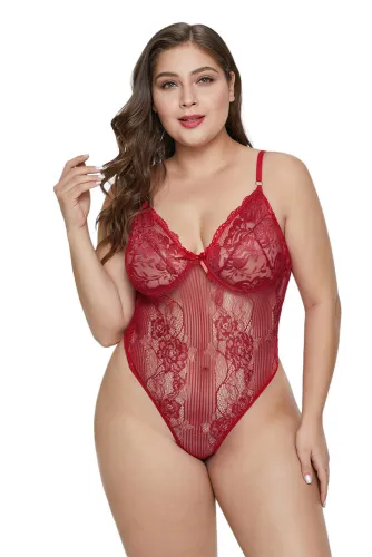 Red Sweet Floral Plus Size Teddy Lingerie