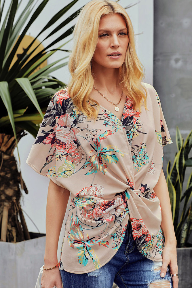 Apricot Amaryllis Floral Twist Top