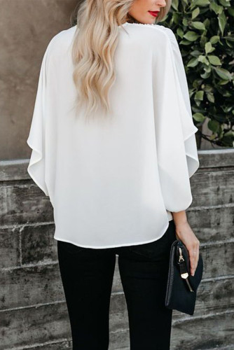 White Fashion Contrast Color V Neck Blouse