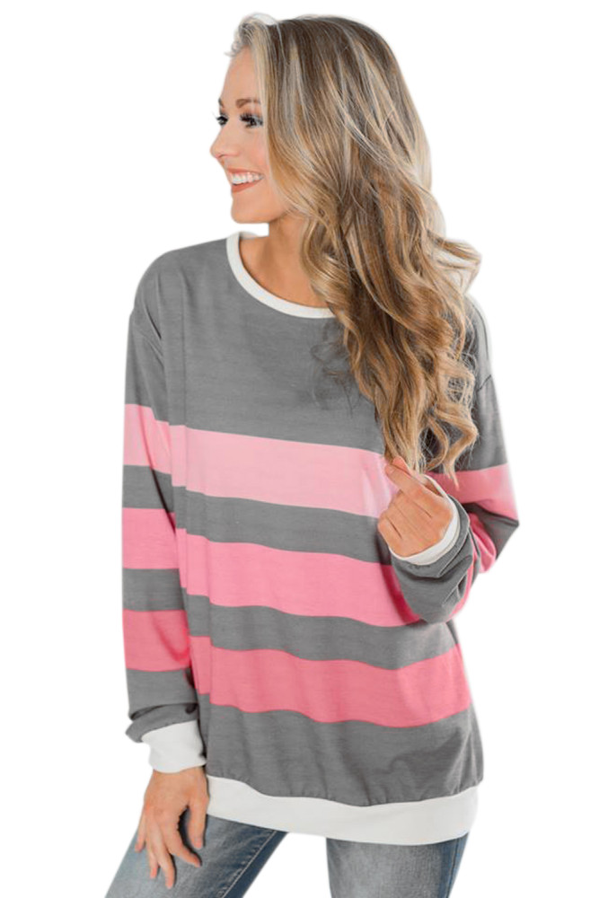 Gray Dreaming of Spring Striped Pullover Top