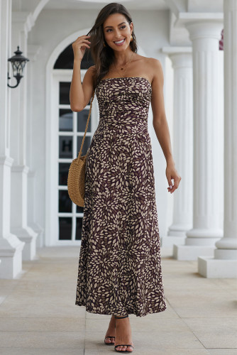 Black Bohemian Bandeau Floral Print Maxi Dress