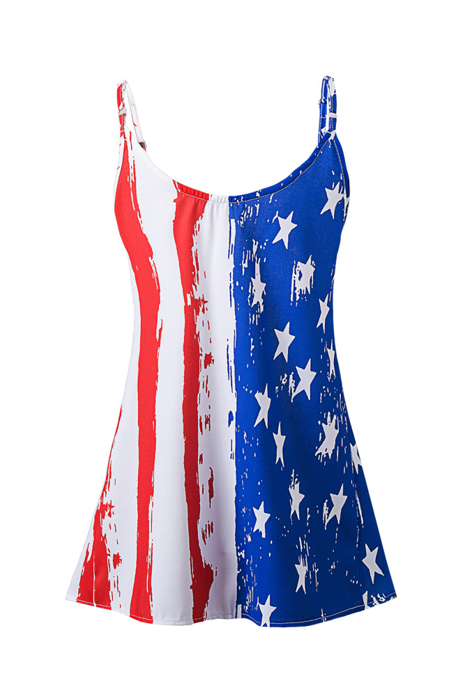 Stars and Stripes Flag Print Button Down Tank Top