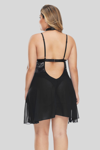 Black Plus Size Choker Babydoll Set