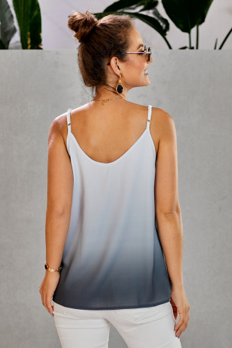 Gray Ombre Button Down V Neck Strappy Tank Top