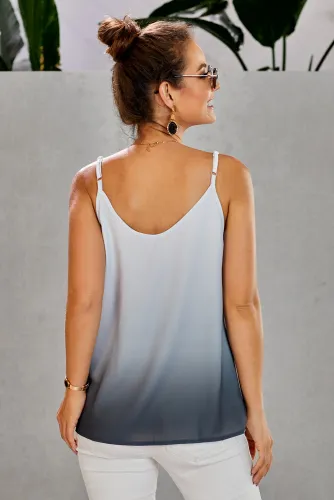 Gray Ombre Button Down V Neck Strappy Tank Top