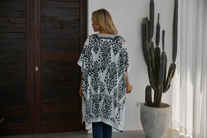 Black Prowess Pom Pom Kimono