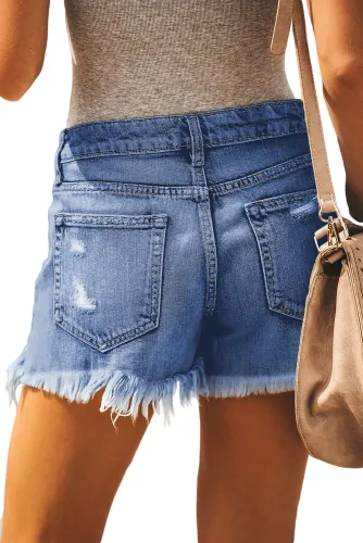 Blue High Rise Cut Off Denim Shorts