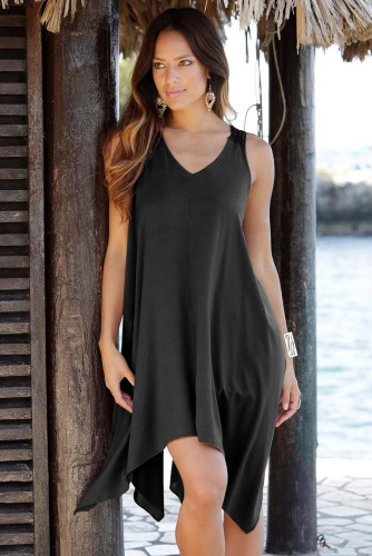 Black Handkerchief Hem Crochet Back Sundress