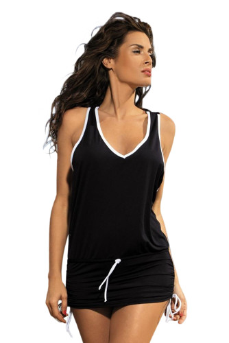 Black Contrast-colored Beach Dress Attached with Panty