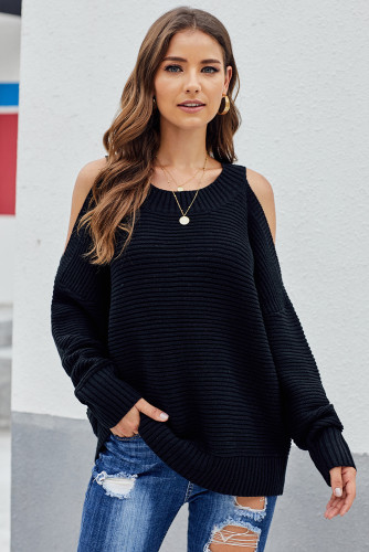 Black Cold Shoulder Pullover Sweater