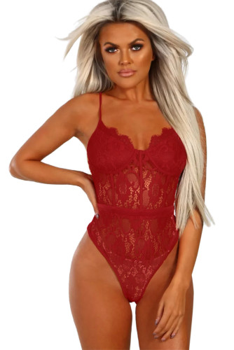 Red Lace Panelled Bodysuit