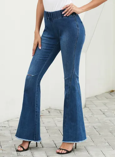 Sky Blue Distressed Bell Bottom Denim Pants