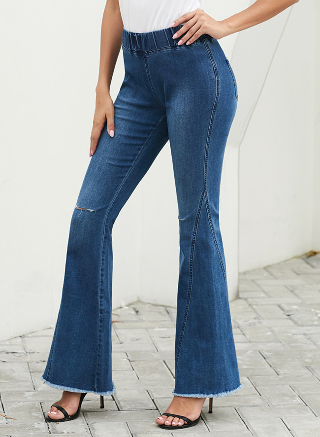 Sky Blue Distressed Bell Bottom Denim Pants