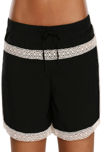 Lace Detail Black Drawstring Boardshort