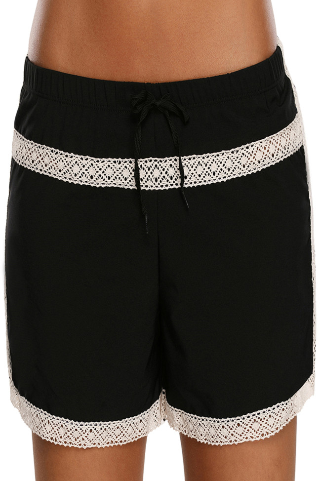 Lace Detail Black Drawstring Boardshort