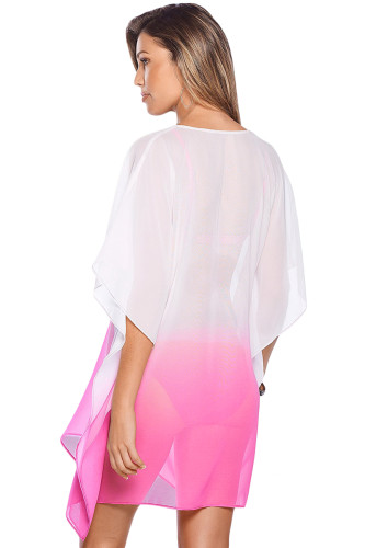 Ombre Rose V Neck Kimono Sleeve Beach Cover up