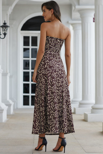Black Bohemian Bandeau Floral Print Maxi Dress