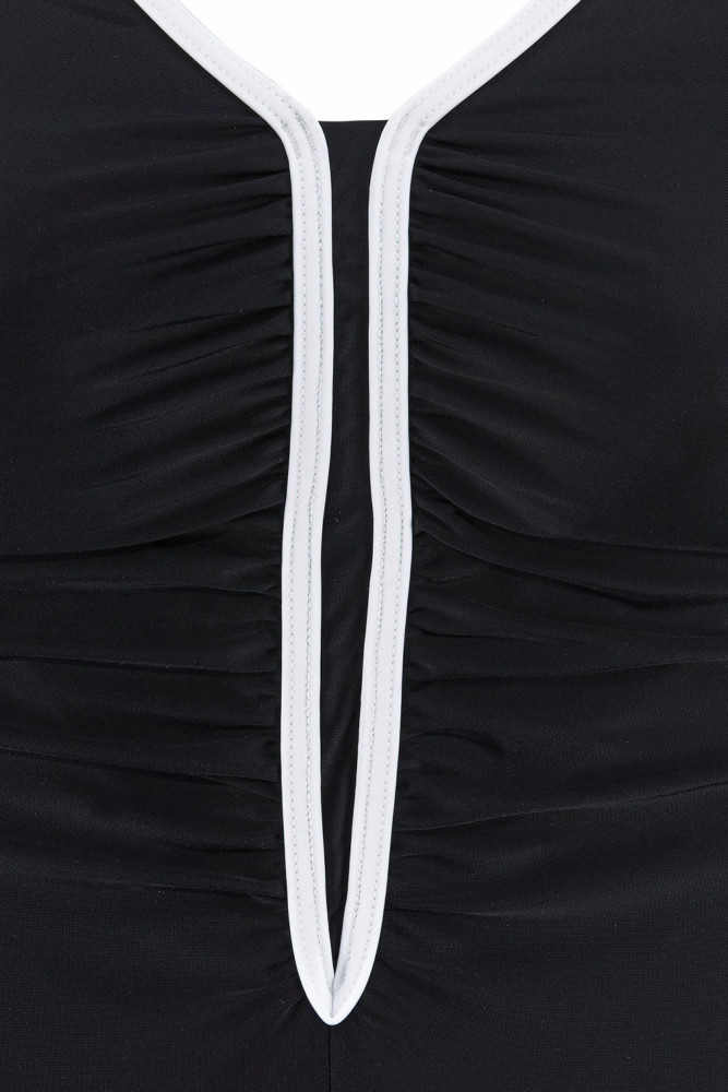 Black Sporty Swimsuit with Contrast Piping