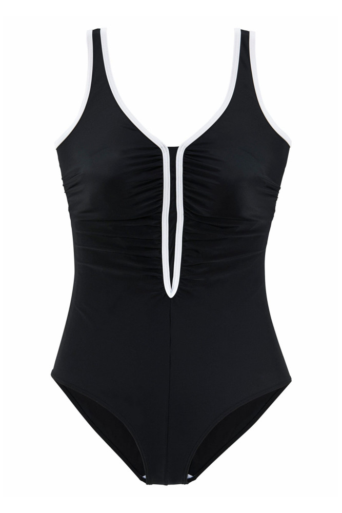 Black Sporty Swimsuit with Contrast Piping