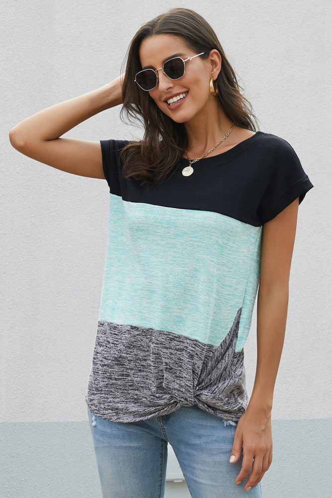 Green Color Block Twist Tee