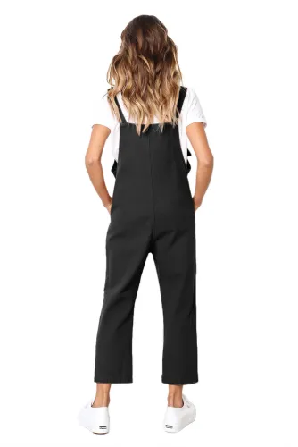 Black Pockets Dungaree Jumpsuit