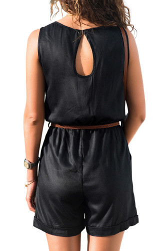 Black Yoke Buttoned Playsuit with Pockets