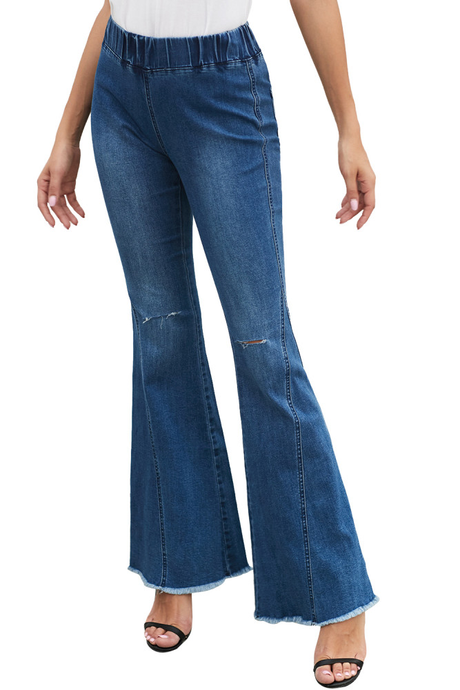 Sky Blue Distressed Bell Bottom Denim Pants