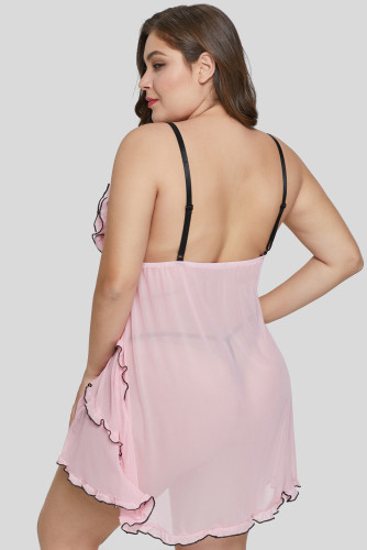 Plus Size Pink Ruffled Mesh Babydoll