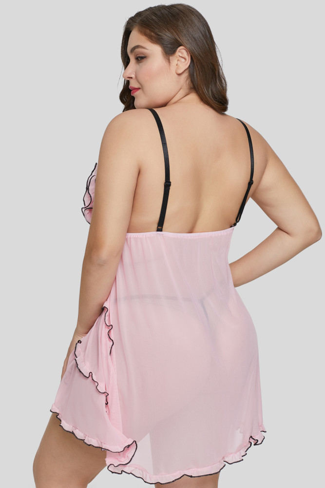 Plus Size Pink Ruffled Mesh Babydoll