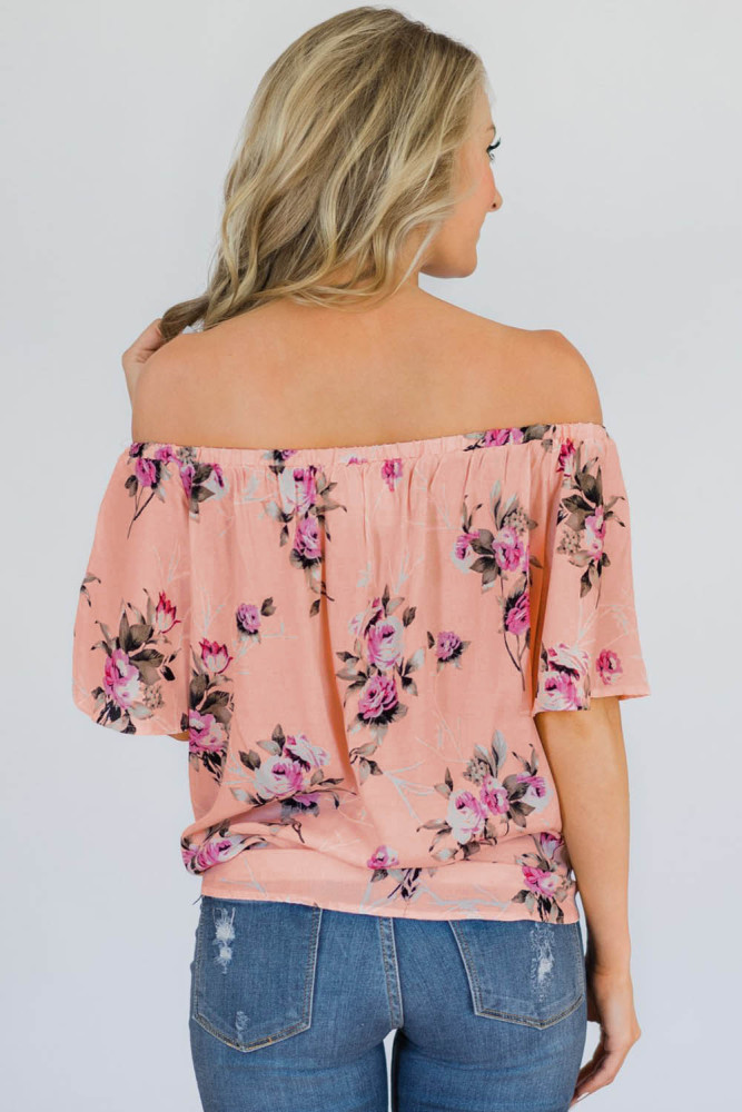 Pink Floral Off The Shoulder Top