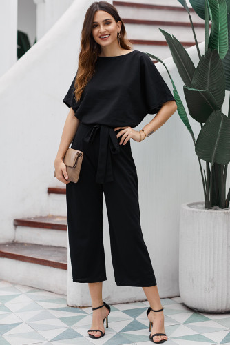 Black Always Chic Belted Culotte Jumpsuit