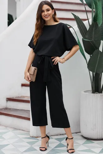 Black Always Chic Belted Culotte Jumpsuit