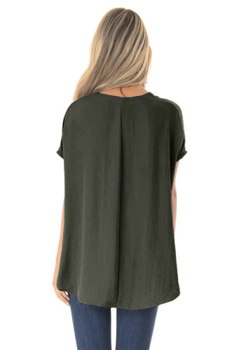 Green Short Sleeve Button up Blouse with Twisted