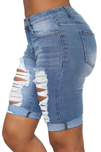 Turn Up Cuffs Above-knee Length Ribbed Jeans