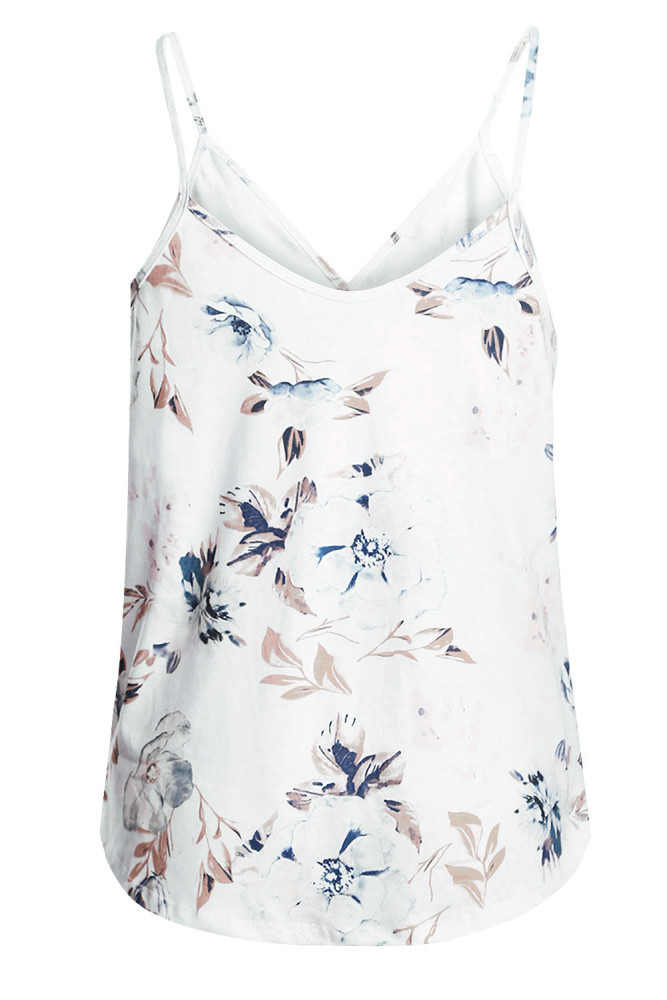 White Tropical Plant Print Tank Top