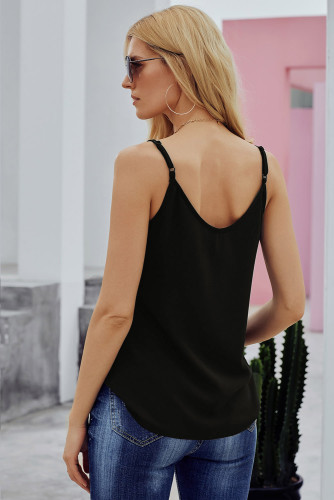 Black Spaghetti Strap Buttoned Tank Top