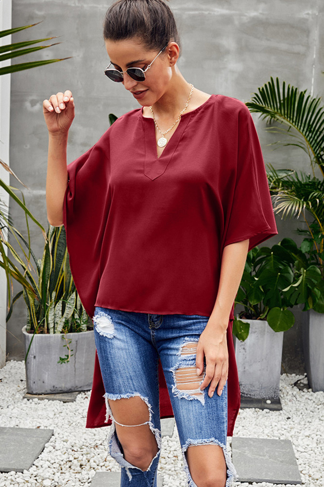 Red Chic High Low Kimono Top