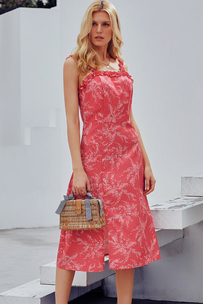 Red Botanical Print Dress