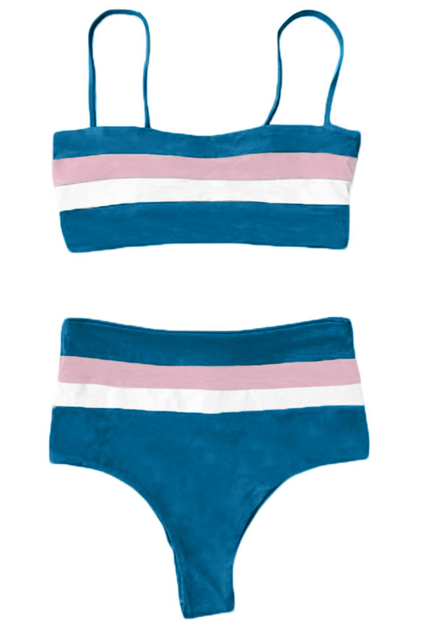 Blue Bandeau Tube Bikini Set