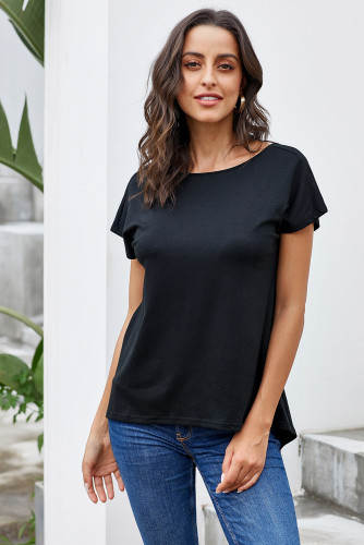 Black Criss Cross Short Sleeve T Shirt