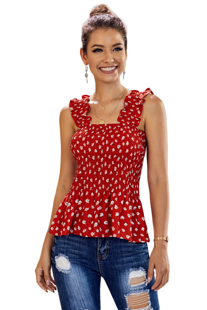 Red Floral Smock Tank