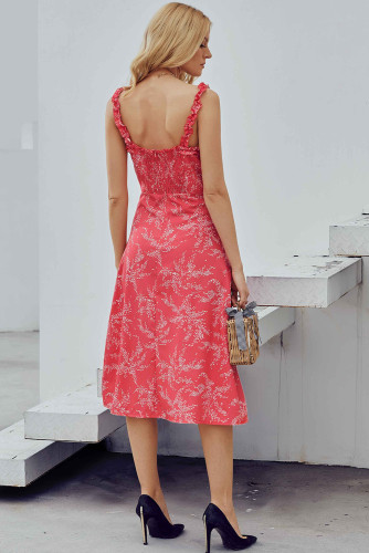 Red Botanical Print Dress