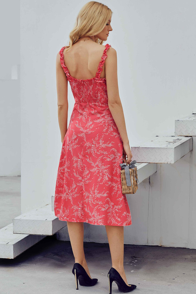 Red Botanical Print Dress