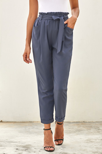 Sky Blue Pocketed Paper Bag Waist Pants