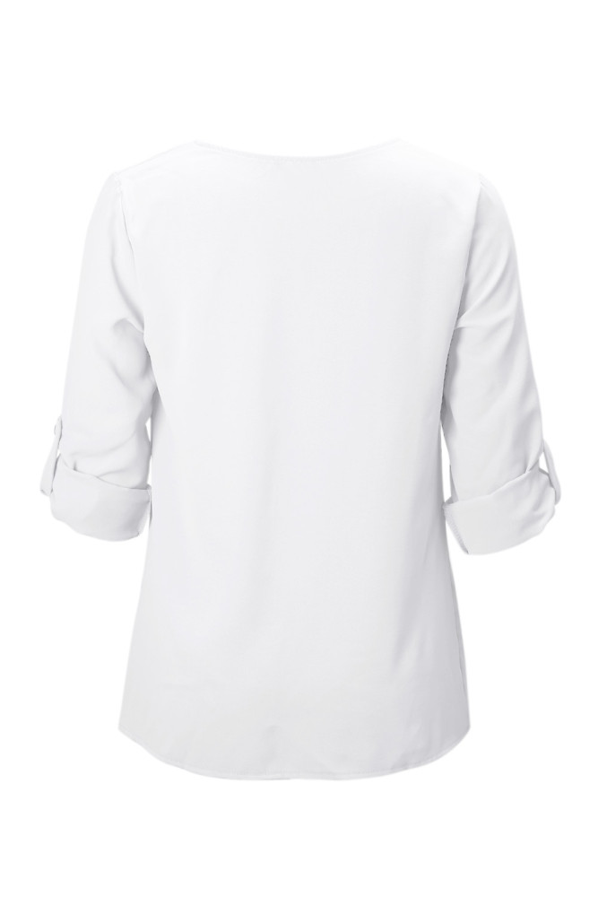 White Button Detail Roll up Sleeve Blouse