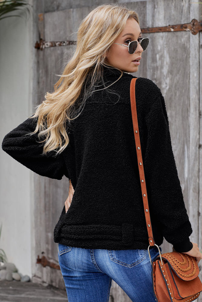 Black Niagara Falls Pocketed Sherpa Jacket