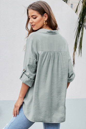 Green Button up Front Tie Top